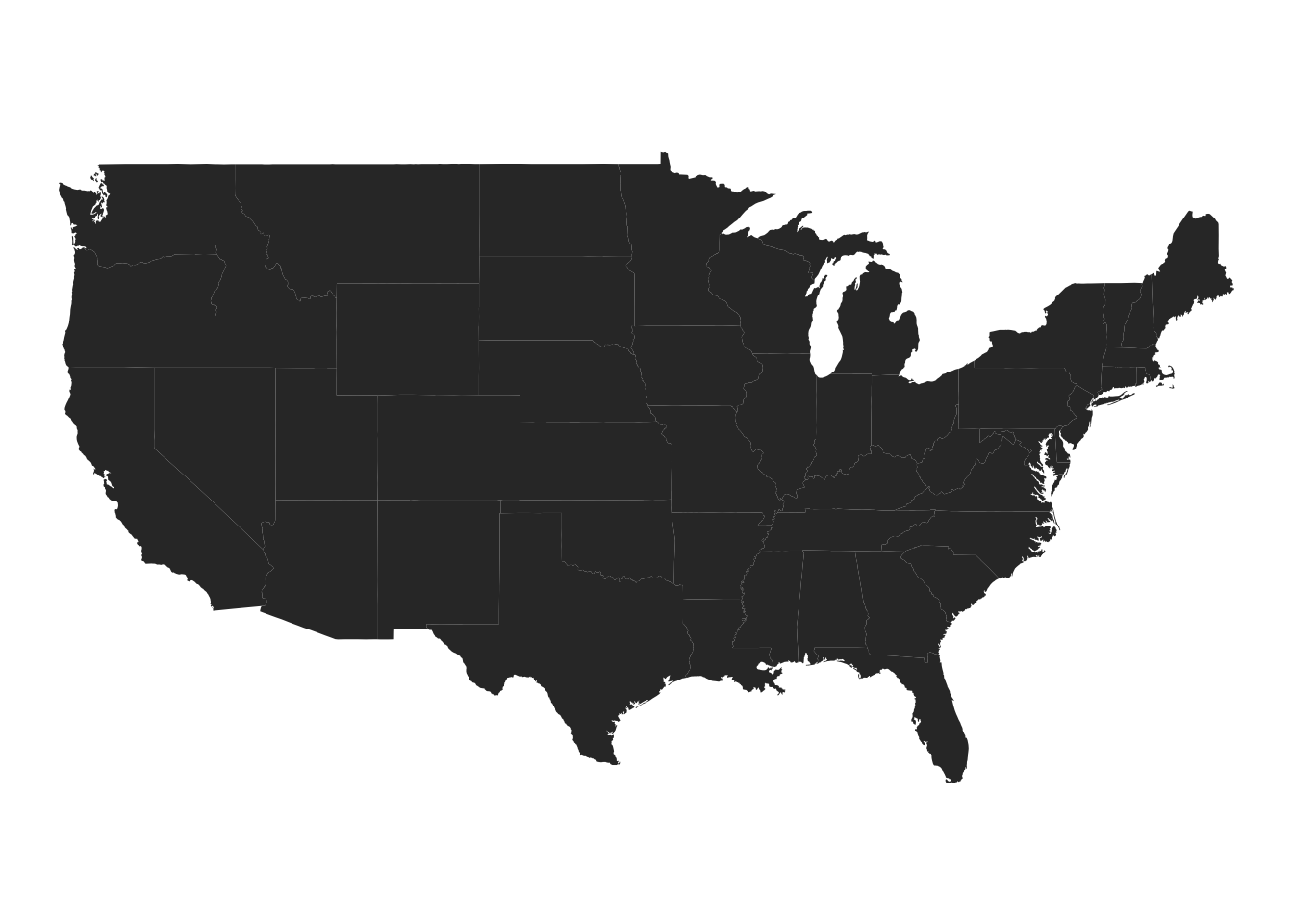 A map of the US with the state borders.
