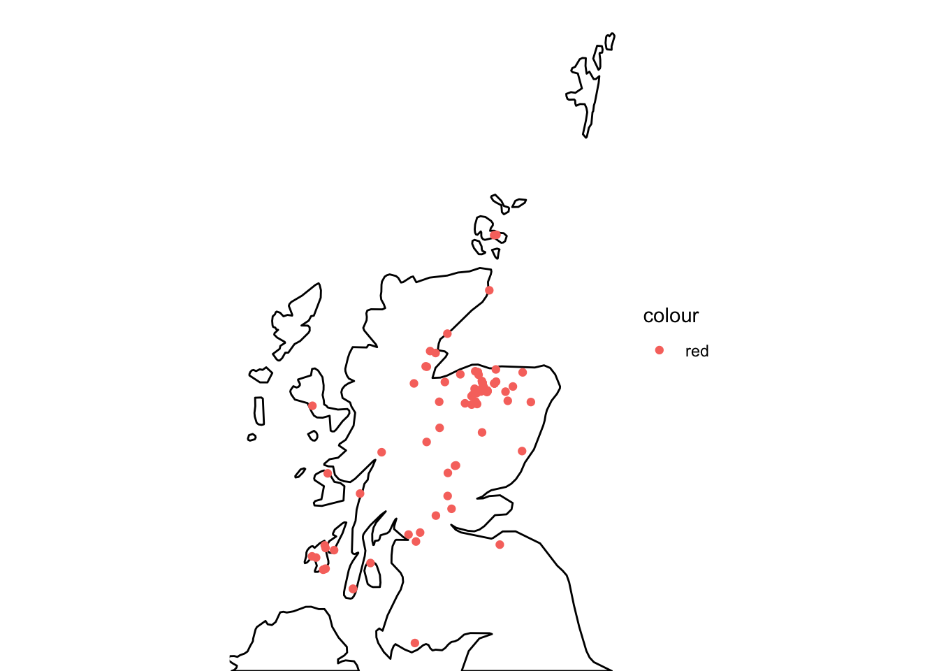 Map of Scotland showing the location of the whisky distilleries.